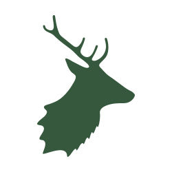 Dark green silhouette of a deer head in New Forest for country clothing vibes.