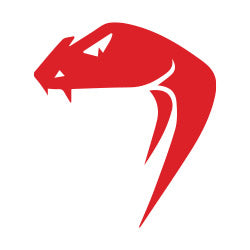 Stylized red snake head with fangs, perfect for Viper outdoor apparel collection.