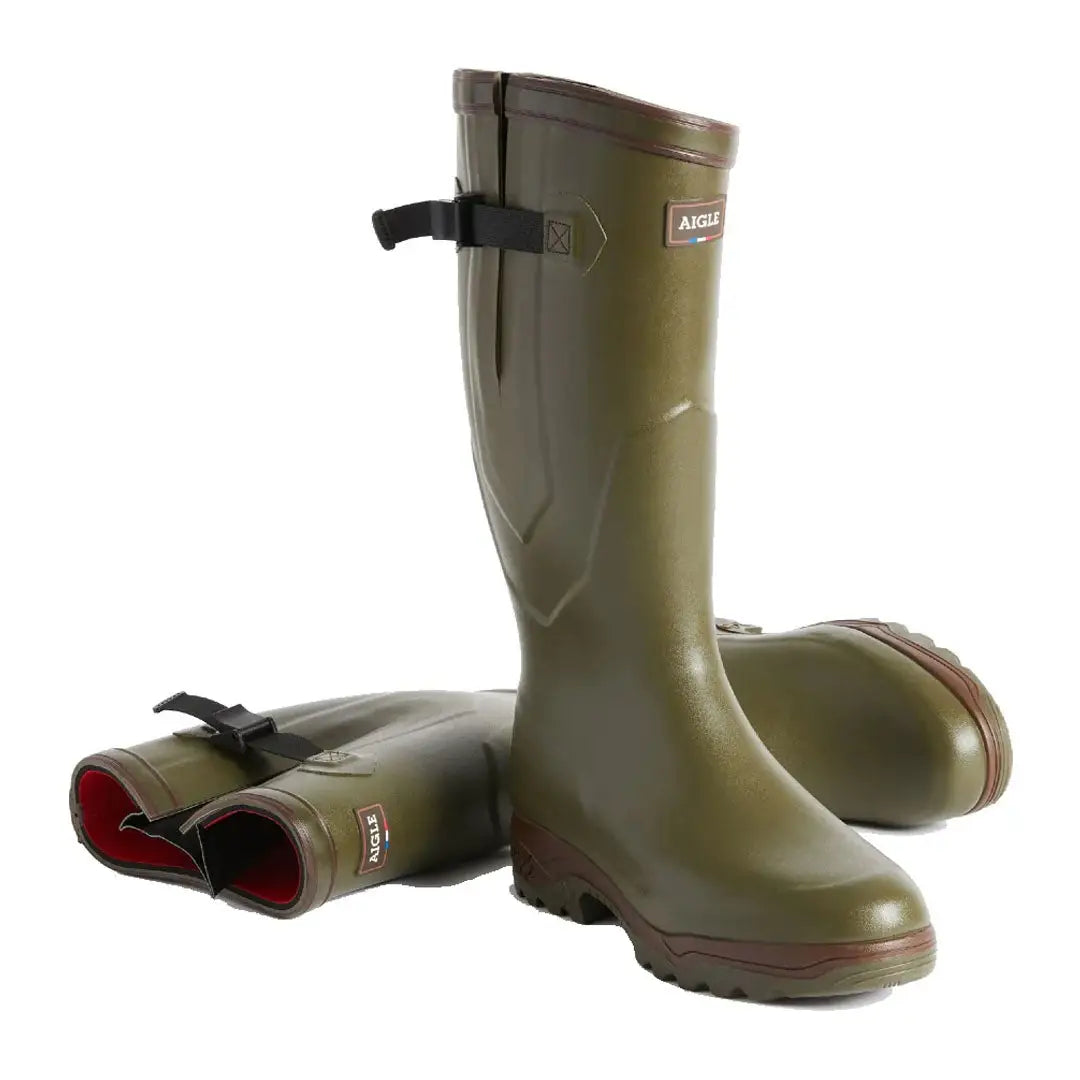 Olive green Aigle Parcours rubber boots perfect for country clothing and outdoor adventures