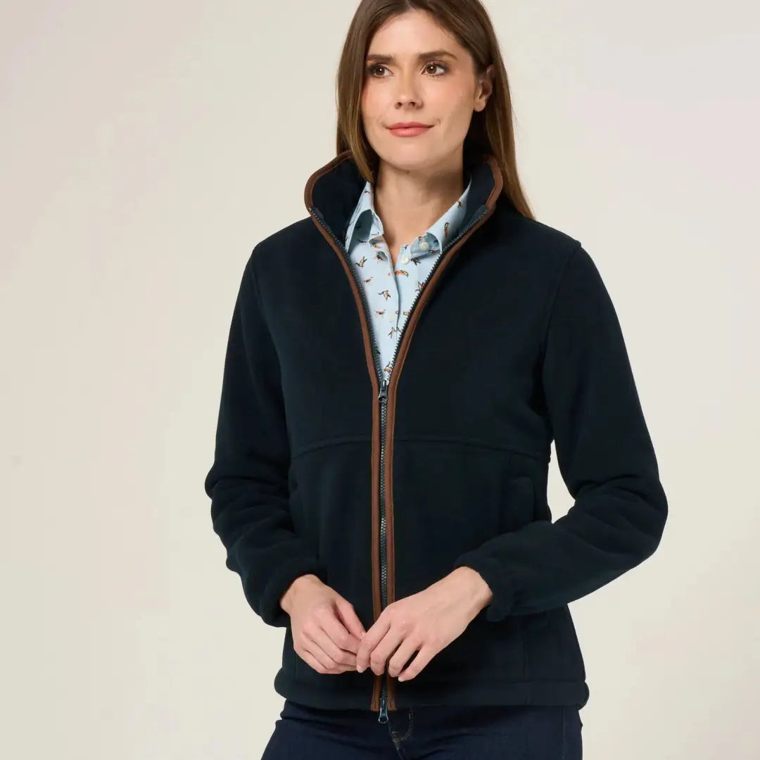 Alan Paine Aylsham Ladies Fleece Jacket, versatile fleece jacket with dark blue and brown trim