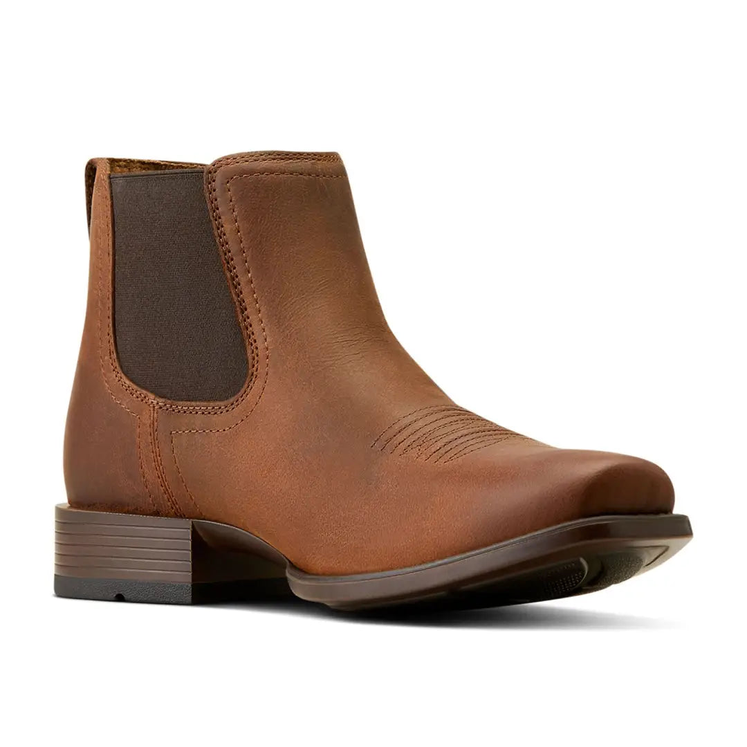 Men’s brown leather Chelsea boot with square toe from Ariat Mens Booker Ultra collection