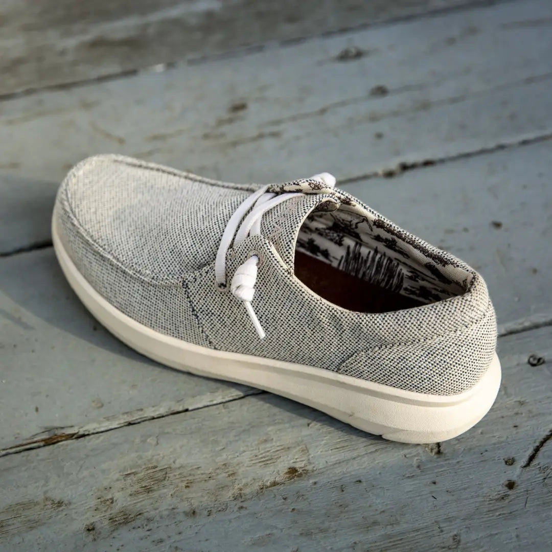 Gray canvas slip-on Ariat Womens Hilo Casual Shoes with white laces for outdoors fun