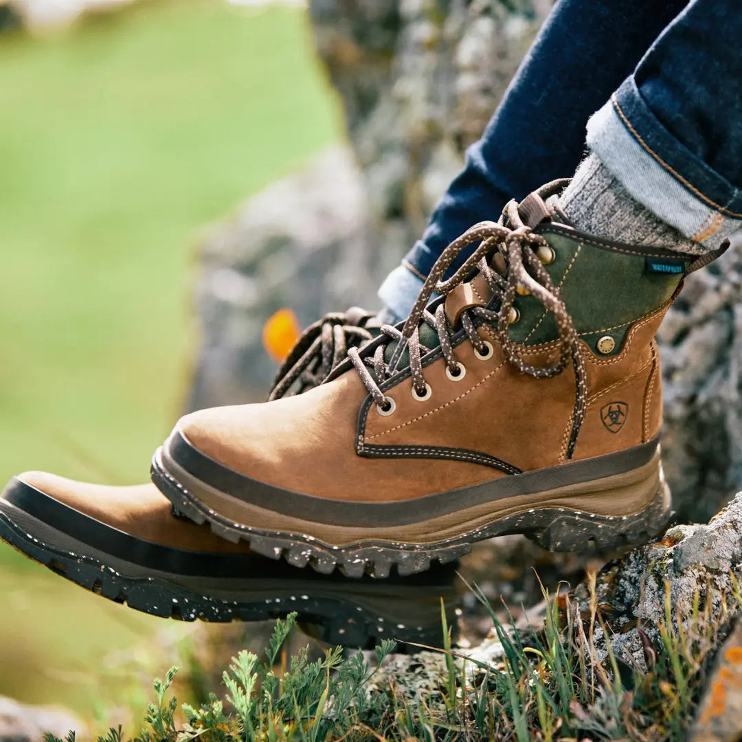 Rugged brown leather Ariat Womens Moresby Waterproof Boots perfect for country clothing and outdoors