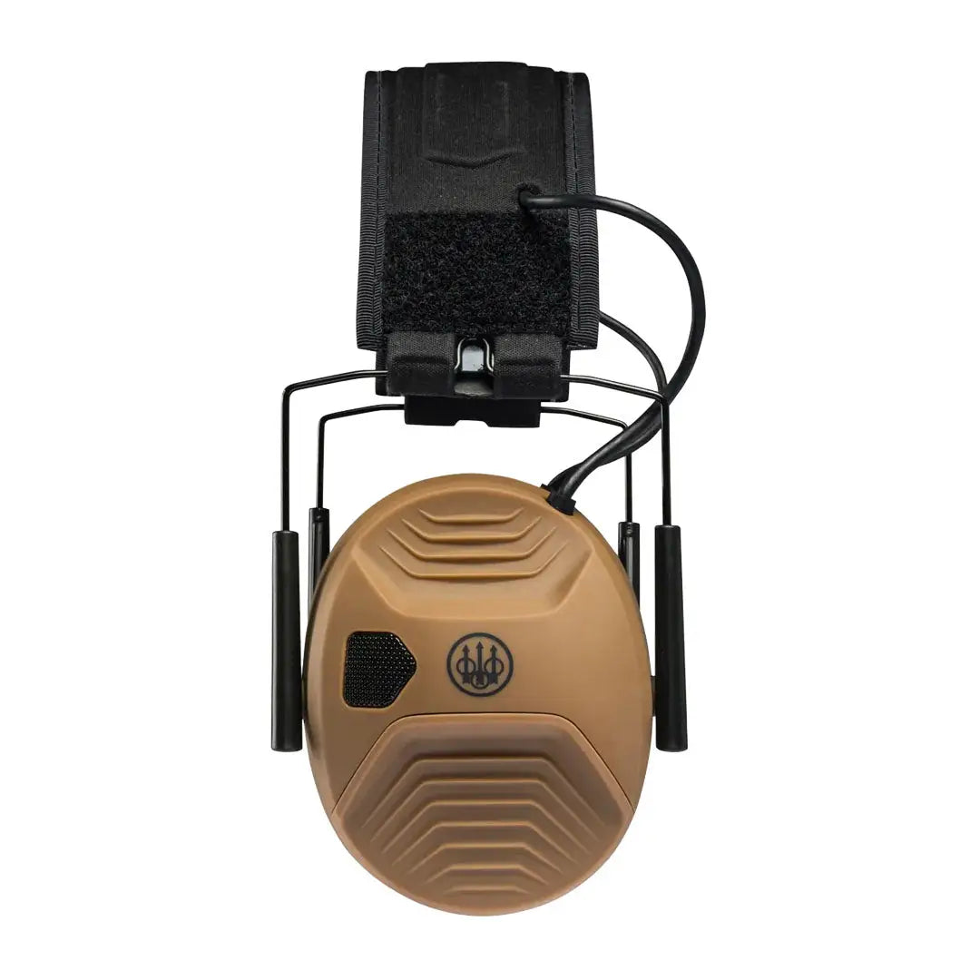 Beretta Electronic Earmuffs with tan color and black headband for hearing protection