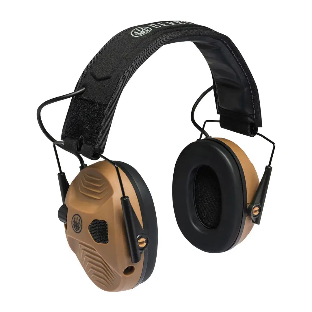 Tan and black Beretta Electronic Earmuffs for hearing protection and comfort