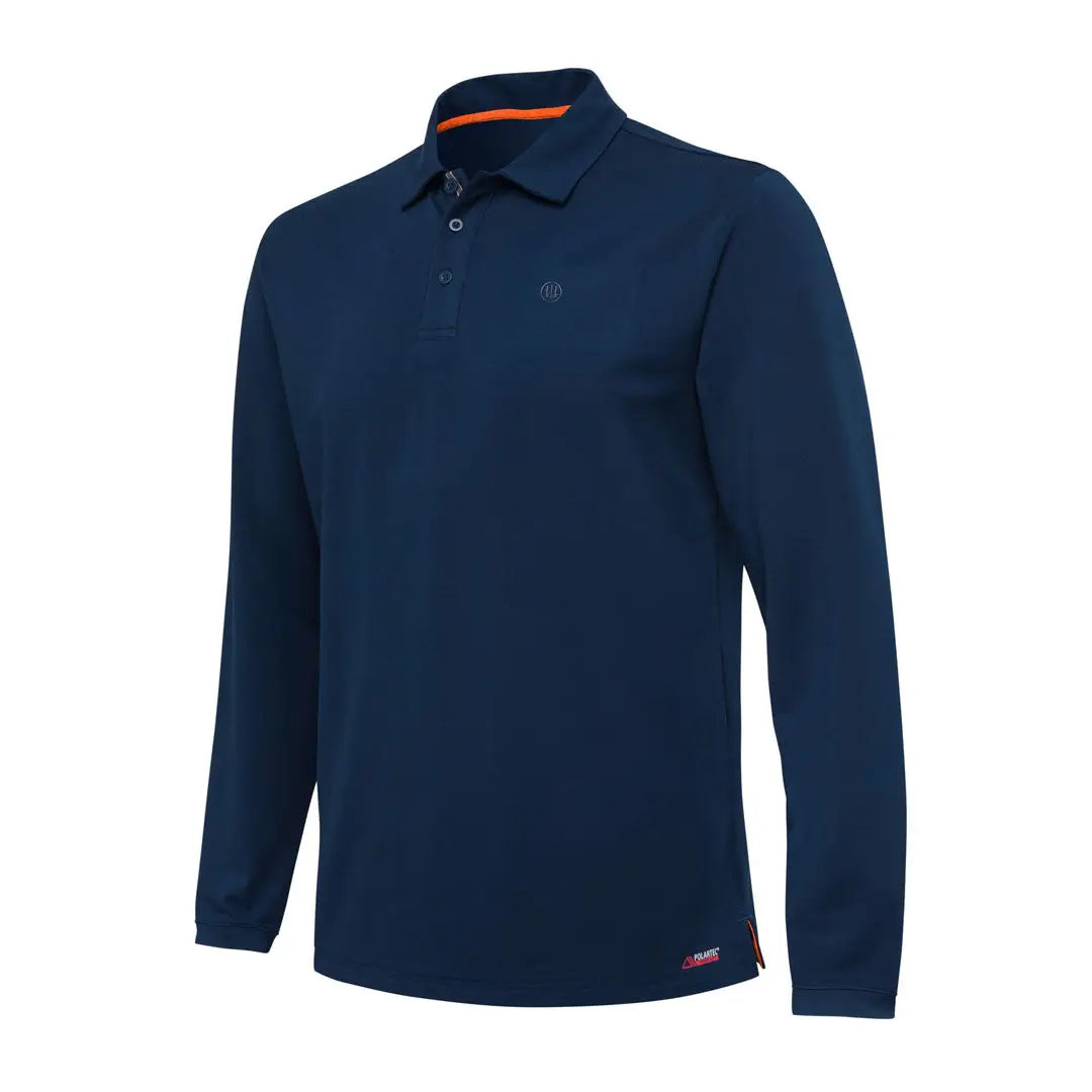 Beretta Tech Corporate long sleeve polo in navy blue with orange trim