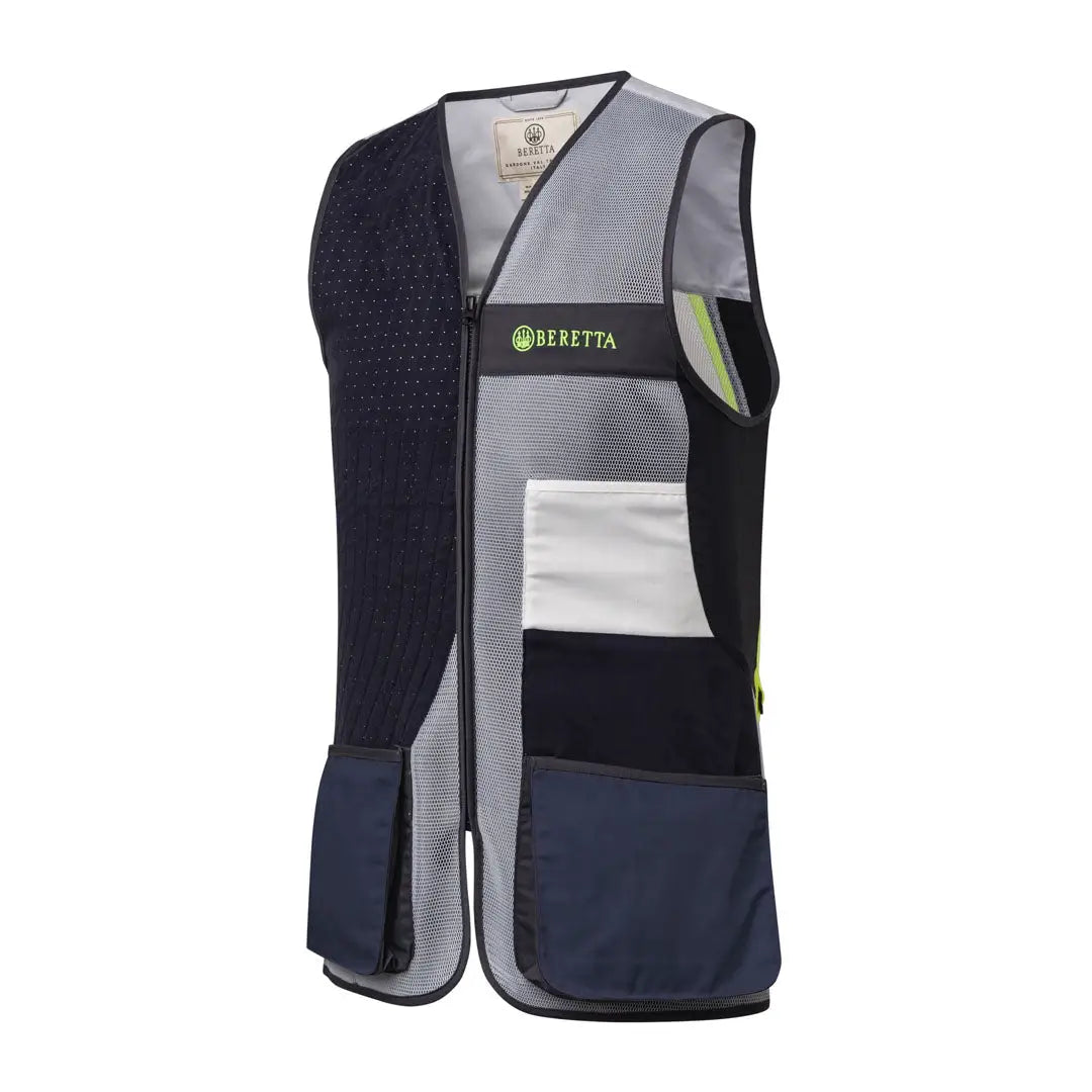 Beretta Uniform Pro vest slide with navy blue gray mesh, reflective accents