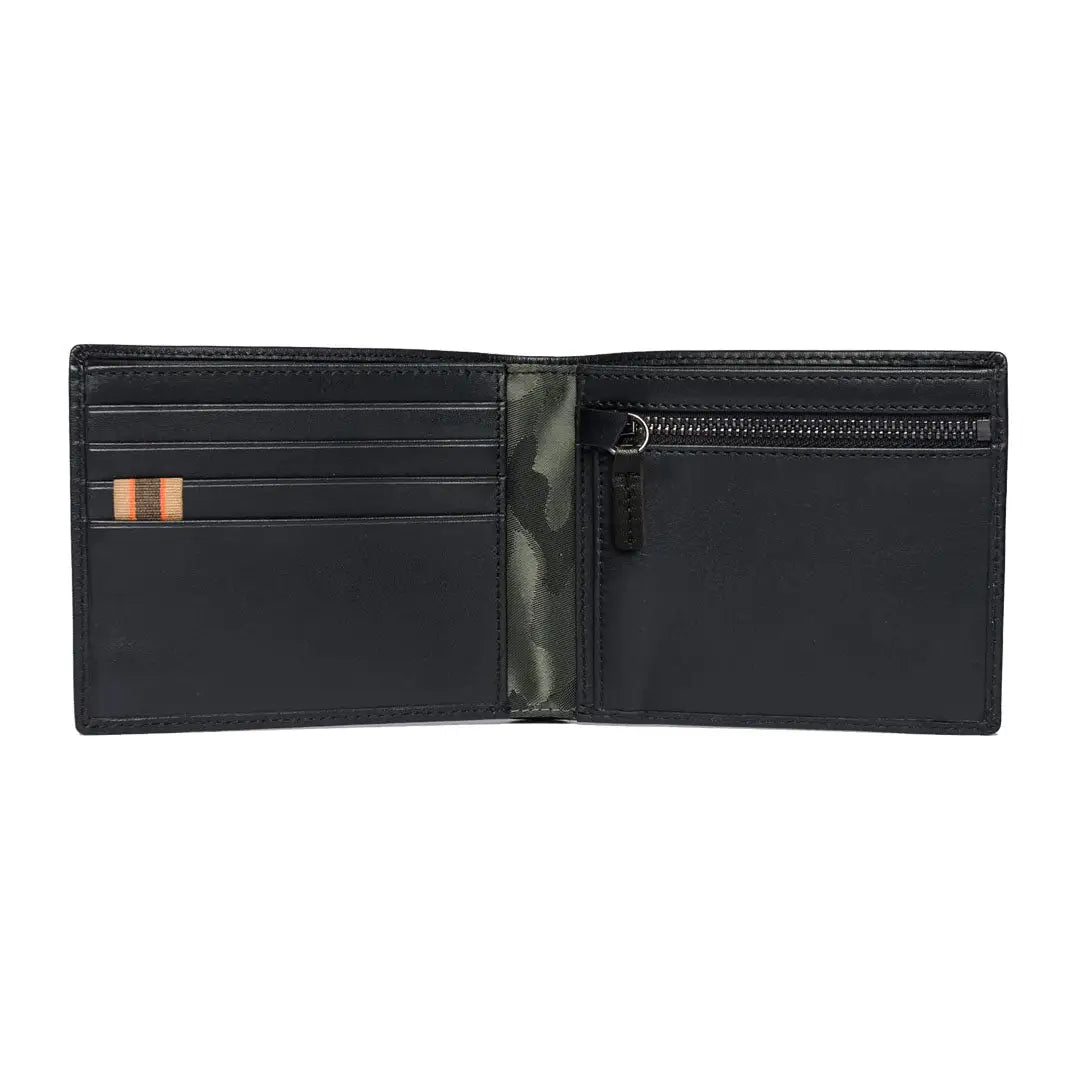 Open black leather Beretta Wallet Bifold Zipped Coin for a sleek look