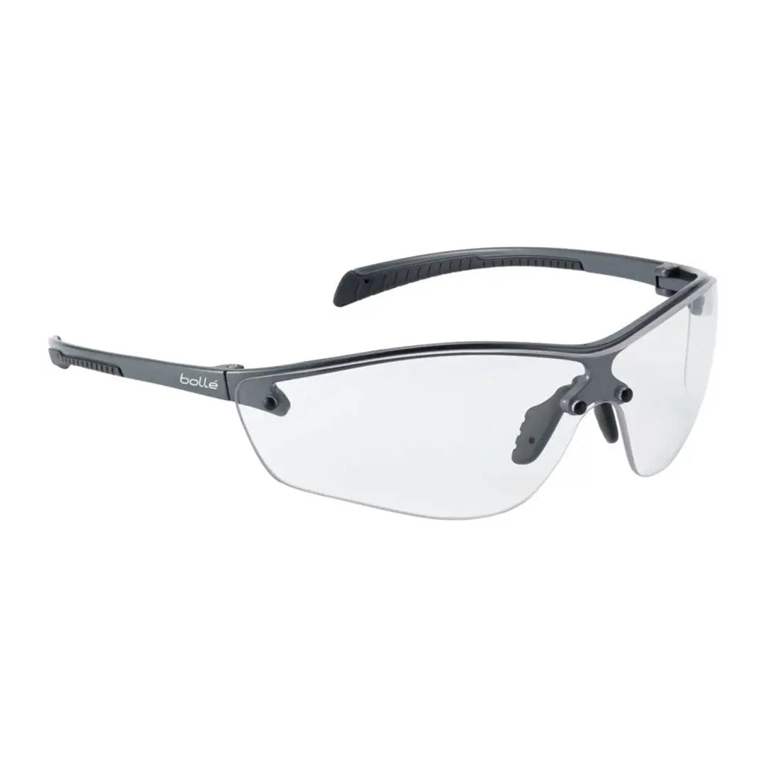 Gray safety glasses with clear lenses from Bolle Silium Plus for country clothing and outdoors