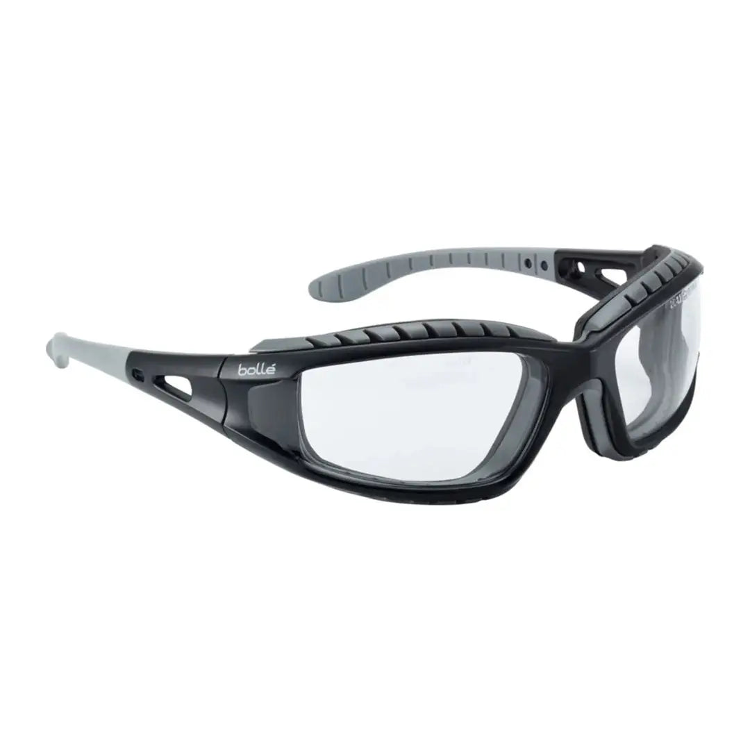 Black and gray safety glasses from Bolle Tracker for hunting and outdoors country clothing