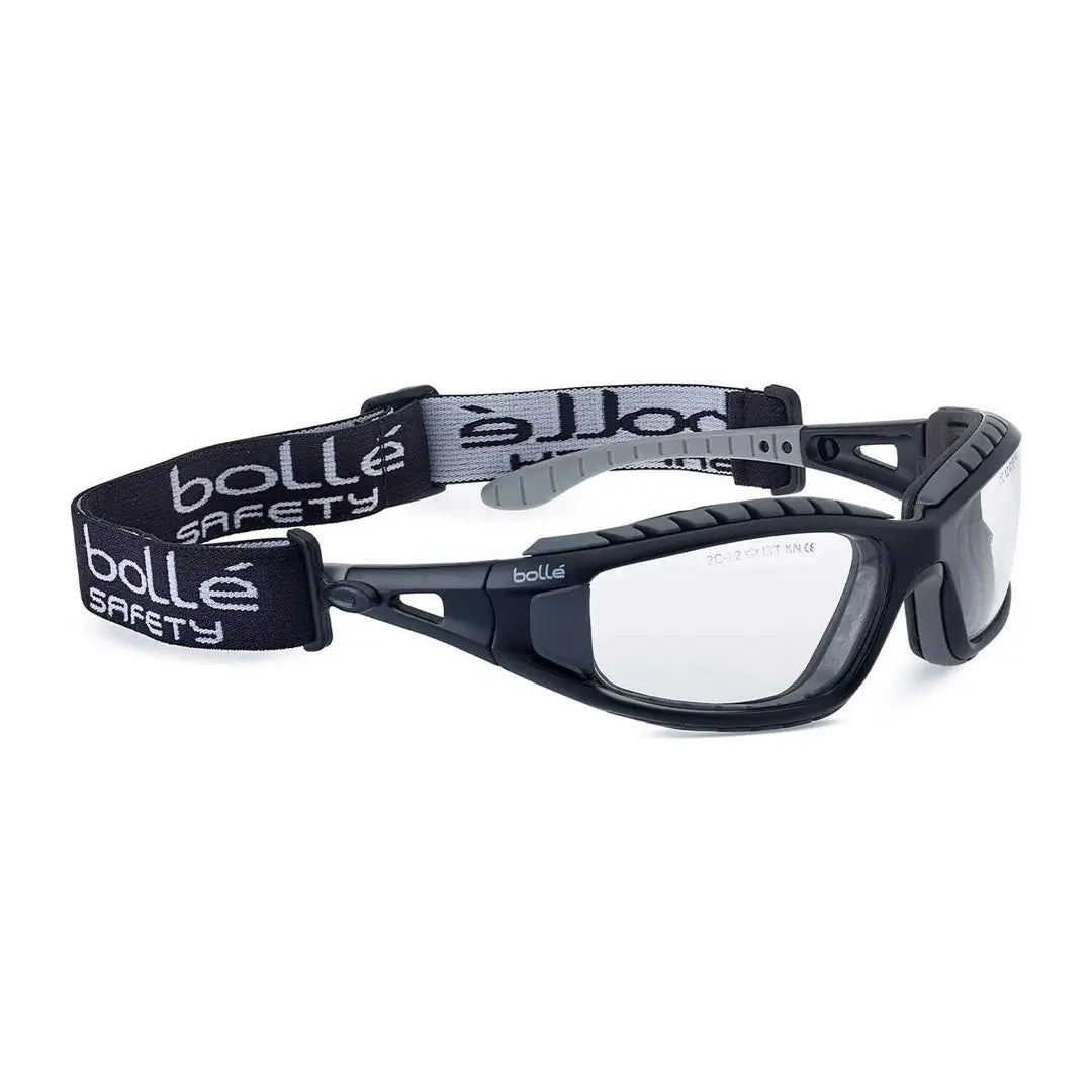 Black safety glasses with head strap for outdoors, hunting, and country clothing
