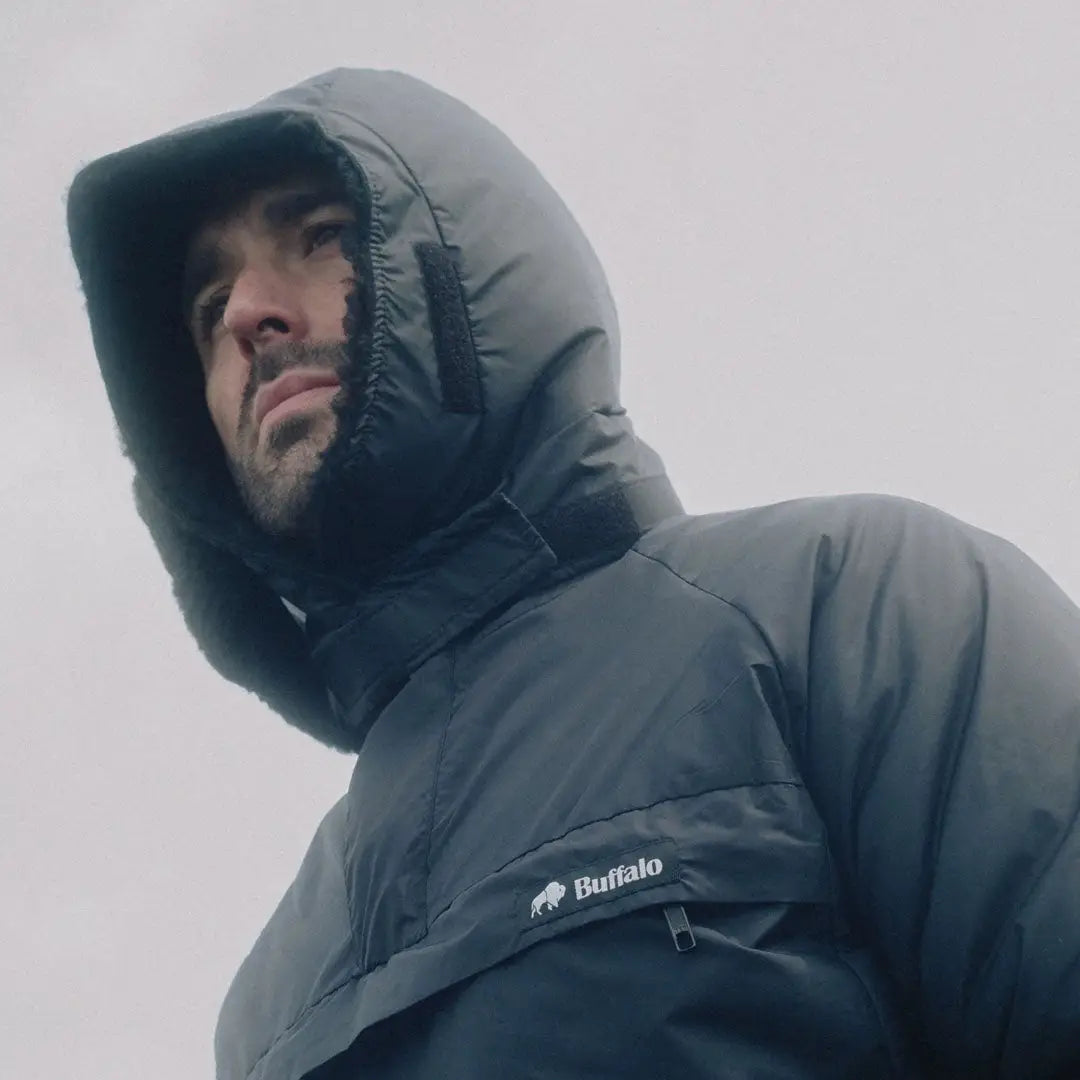 Buffalo DP Hood puffer jacket with aquatherm pile lining and hood in dark grey
