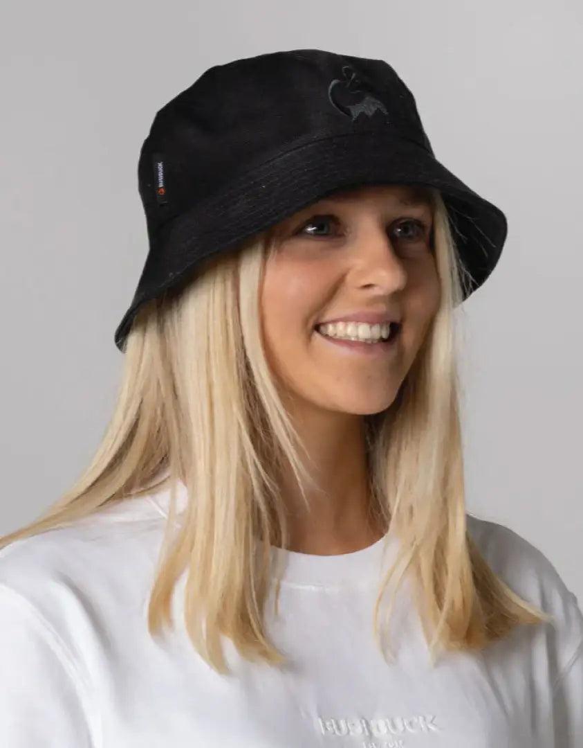 Black Bushbuck canvas bucket hat with embroidered logo