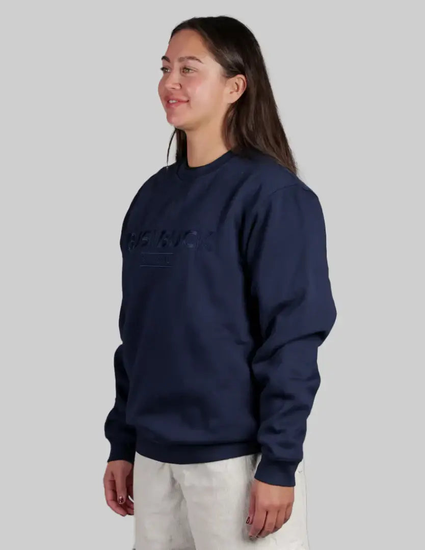 Navy blue Bushbuck Rise Crew sweatshirt with ribbed cuffs and hem