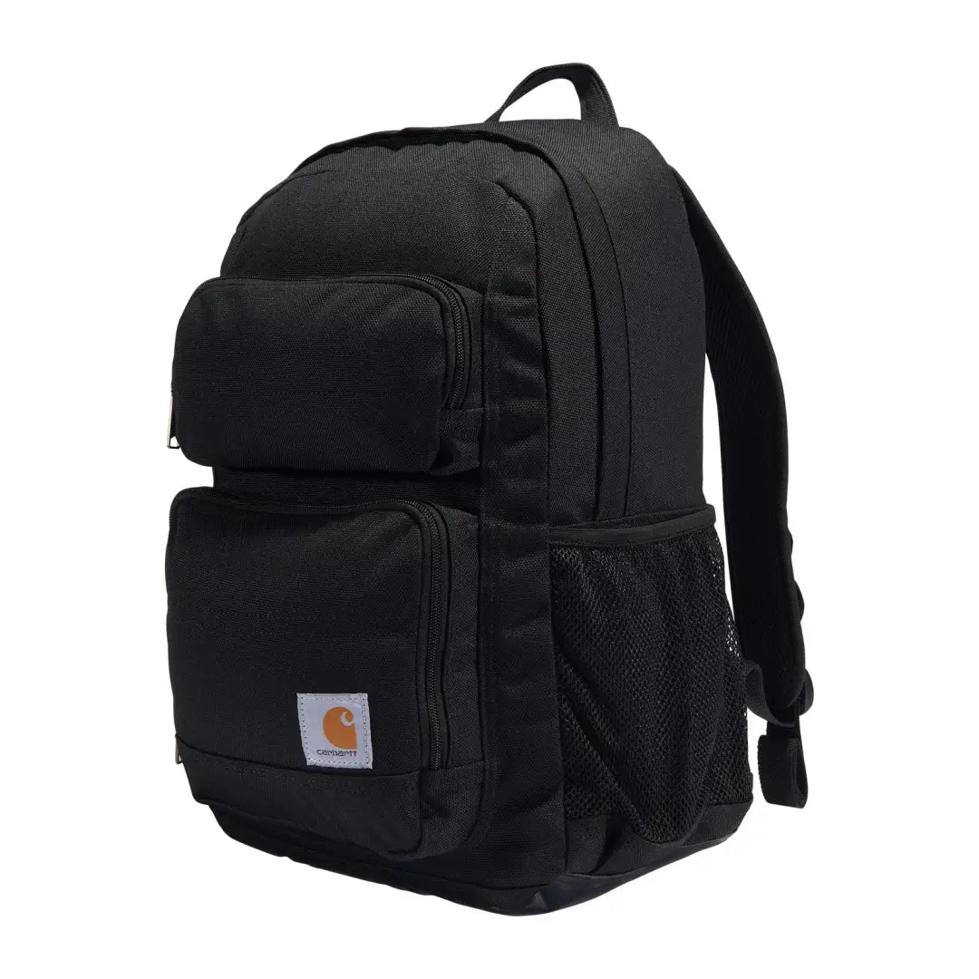 Black Carhartt 27L backpack with mesh pockets, logo, and country clothing style