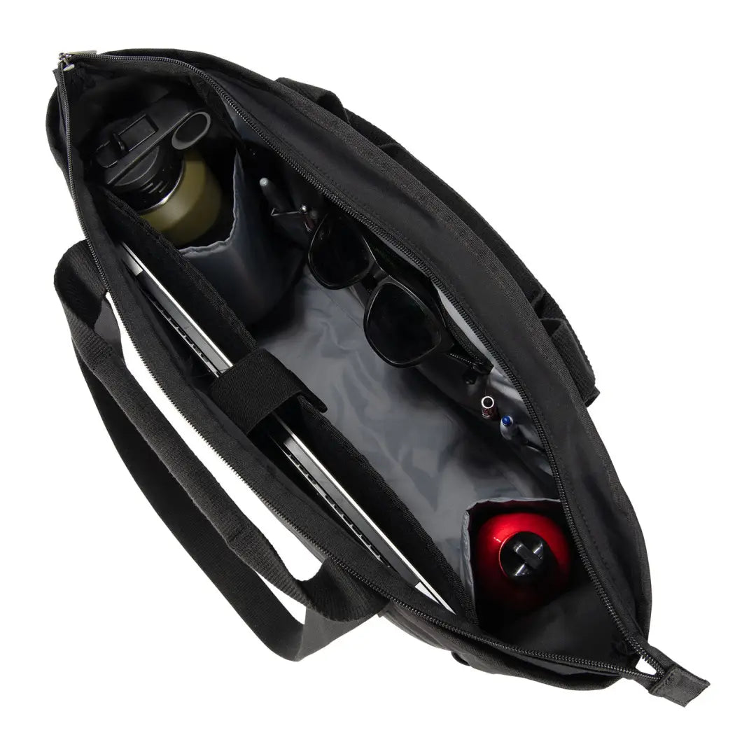 Carhartt Classic Laptop Tote with black waterproof bag, sunglasses, bottle