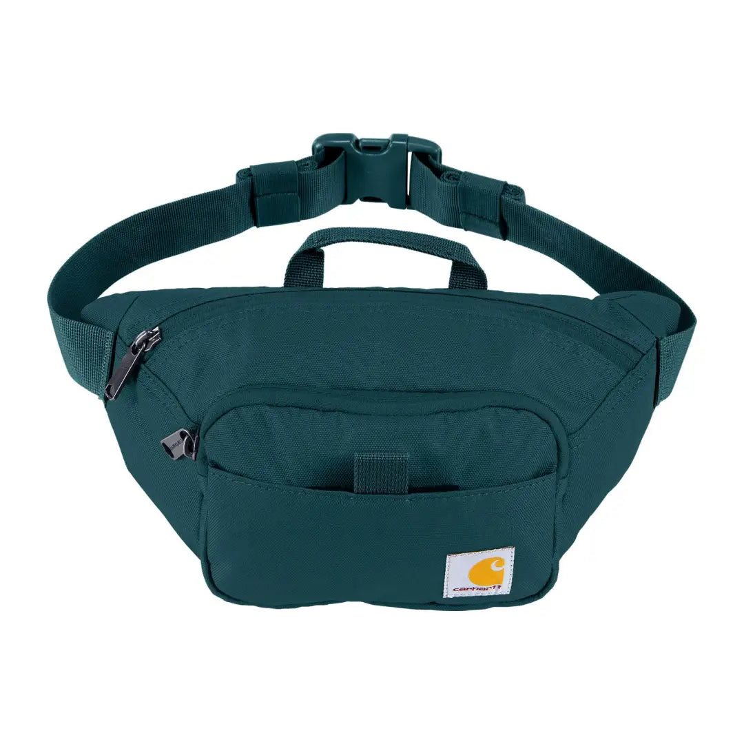 Dark green Carhartt Classic Waist Pack with black zippers and buckle strap