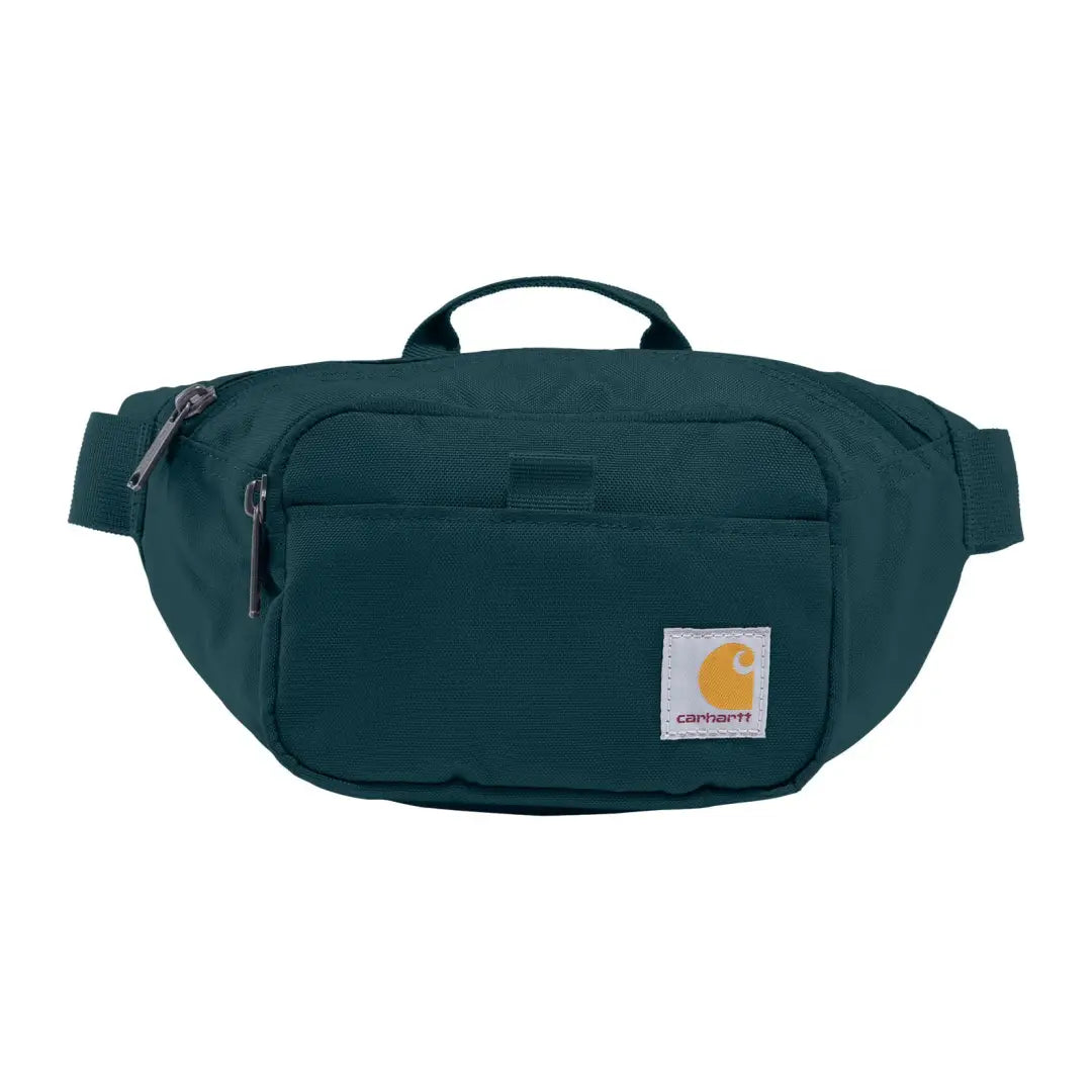 Carhartt classic waist pack in dark green textured fabric with silver zippers