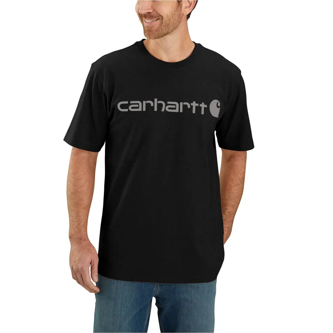 Black Carhartt Dearborn relaxed logo t-shirt for outdoors and hunting