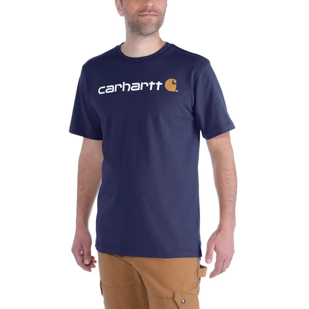 Navy blue Carhartt Dearborn relaxed logo t-shirt for outdoors and hunting