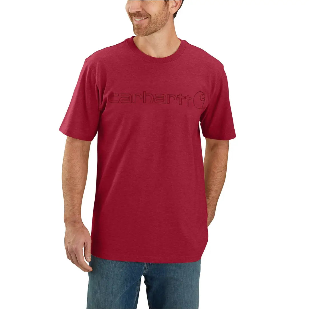 Mens red Carhartt Dearborn logo t-shirt for outdoors hunting
