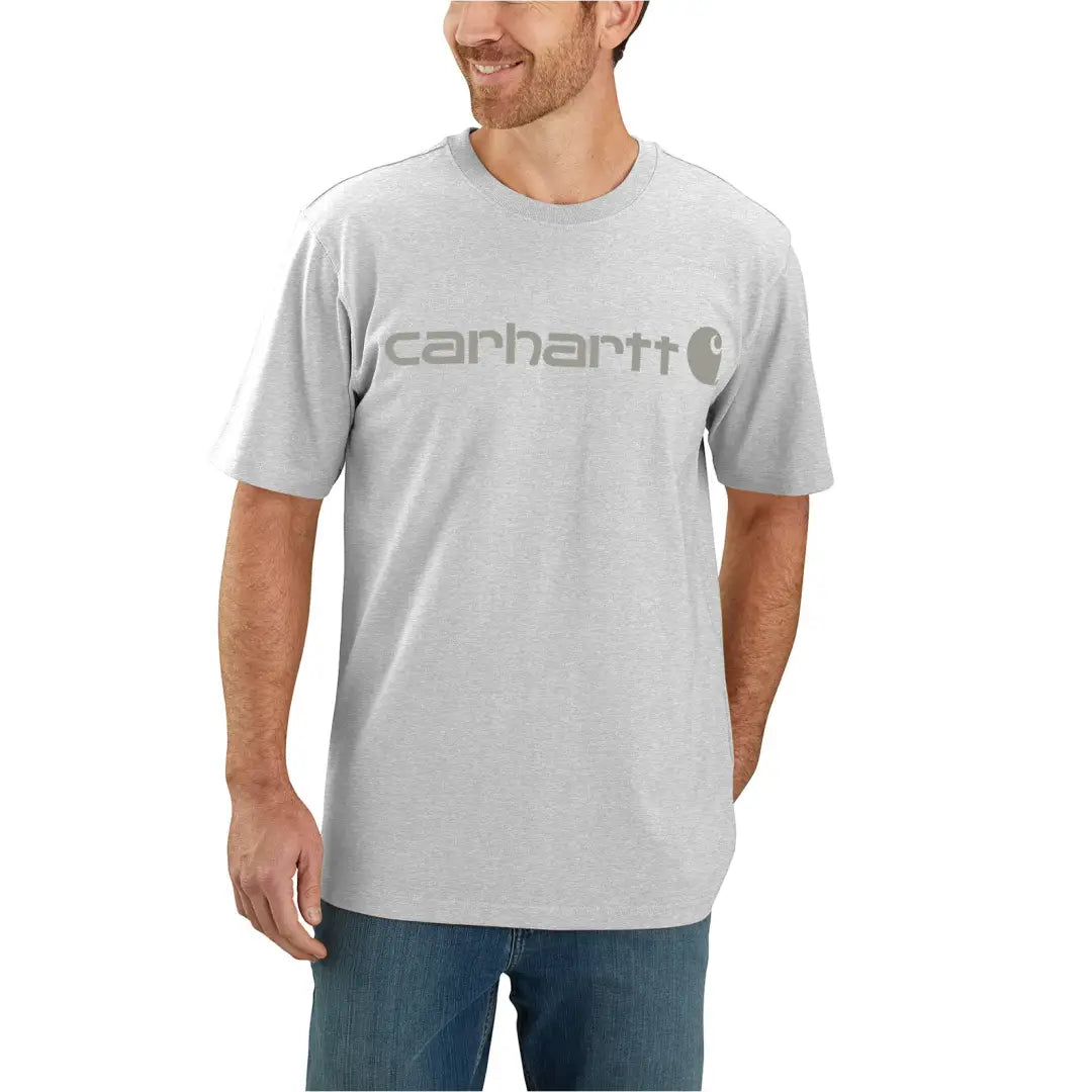 Light gray heathered Carhartt Dearborn t-shirt with logo for outdoors and hunting