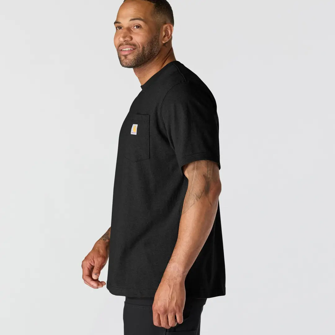 Black Carhartt Dearborn relaxed pocket t-shirt with yellow logo for outdoors
