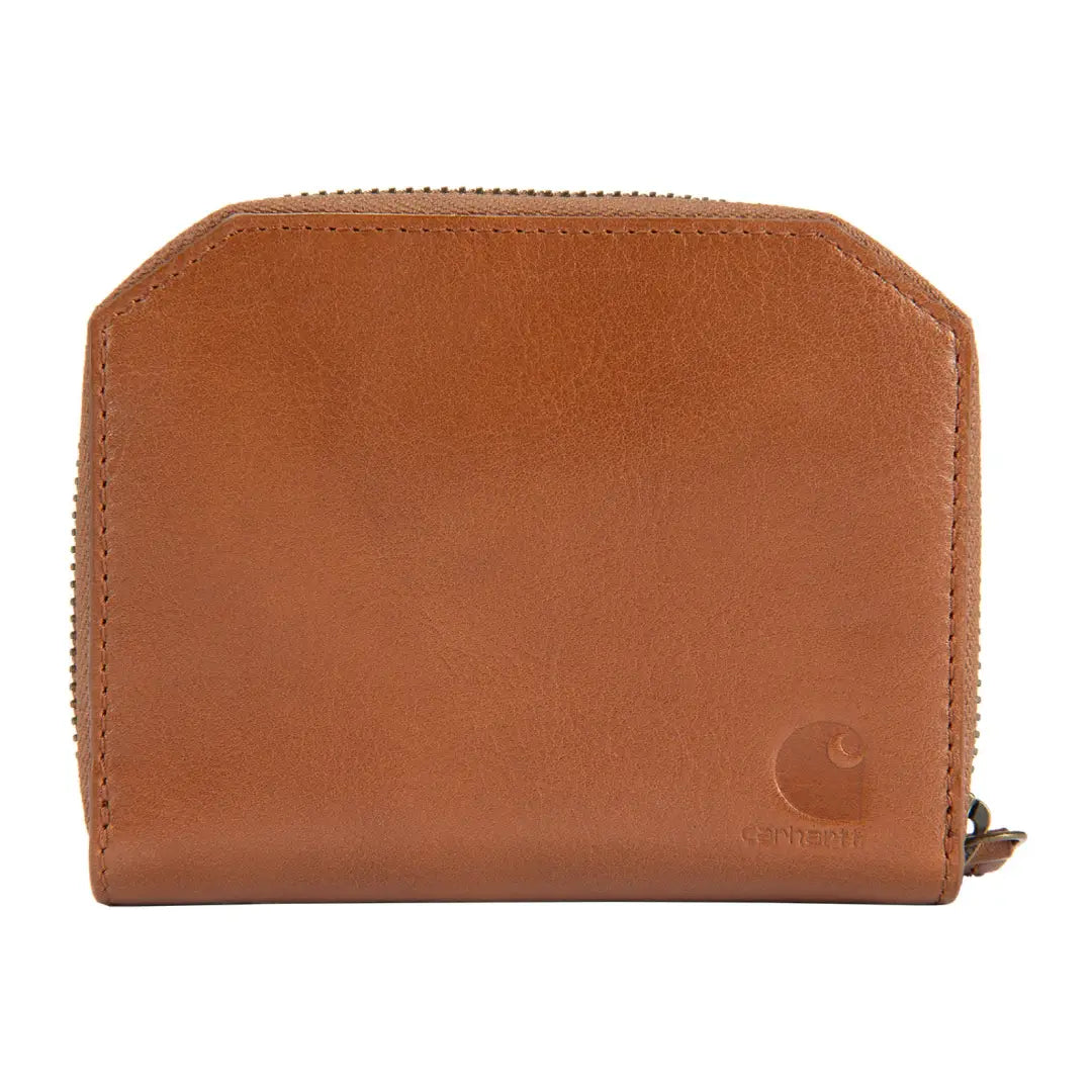Tan Carhartt leather hybrid wallet with zippered tan leather and embossed logo