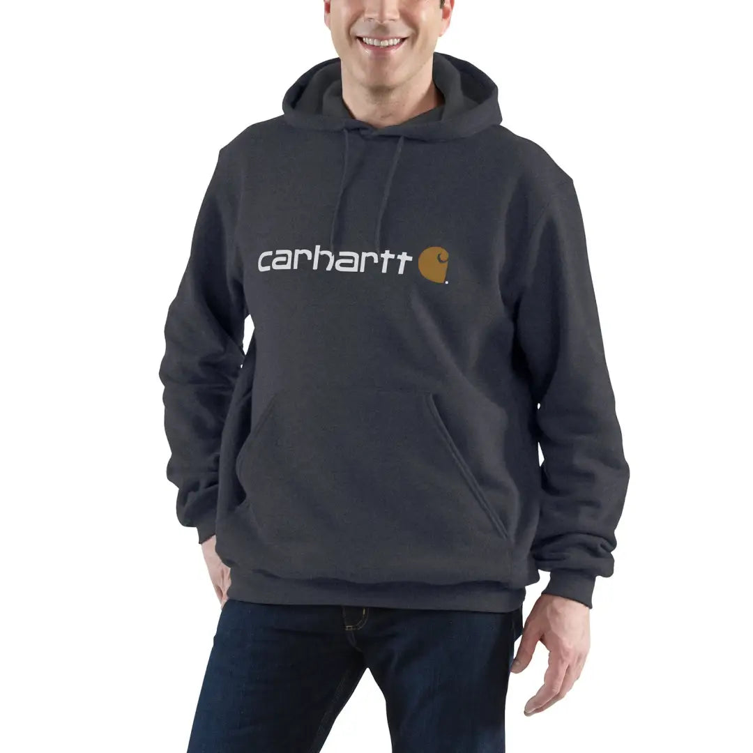 Dark gray Carhartt Marquette loose fit hoodie with logo, country clothing style