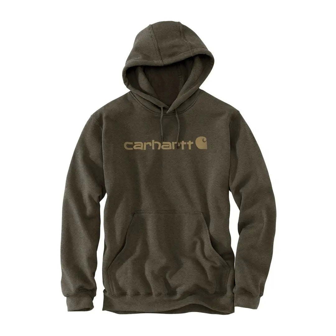 Olive green Carhartt Marquette logo sweatshirt, loose fit country clothing for hunting