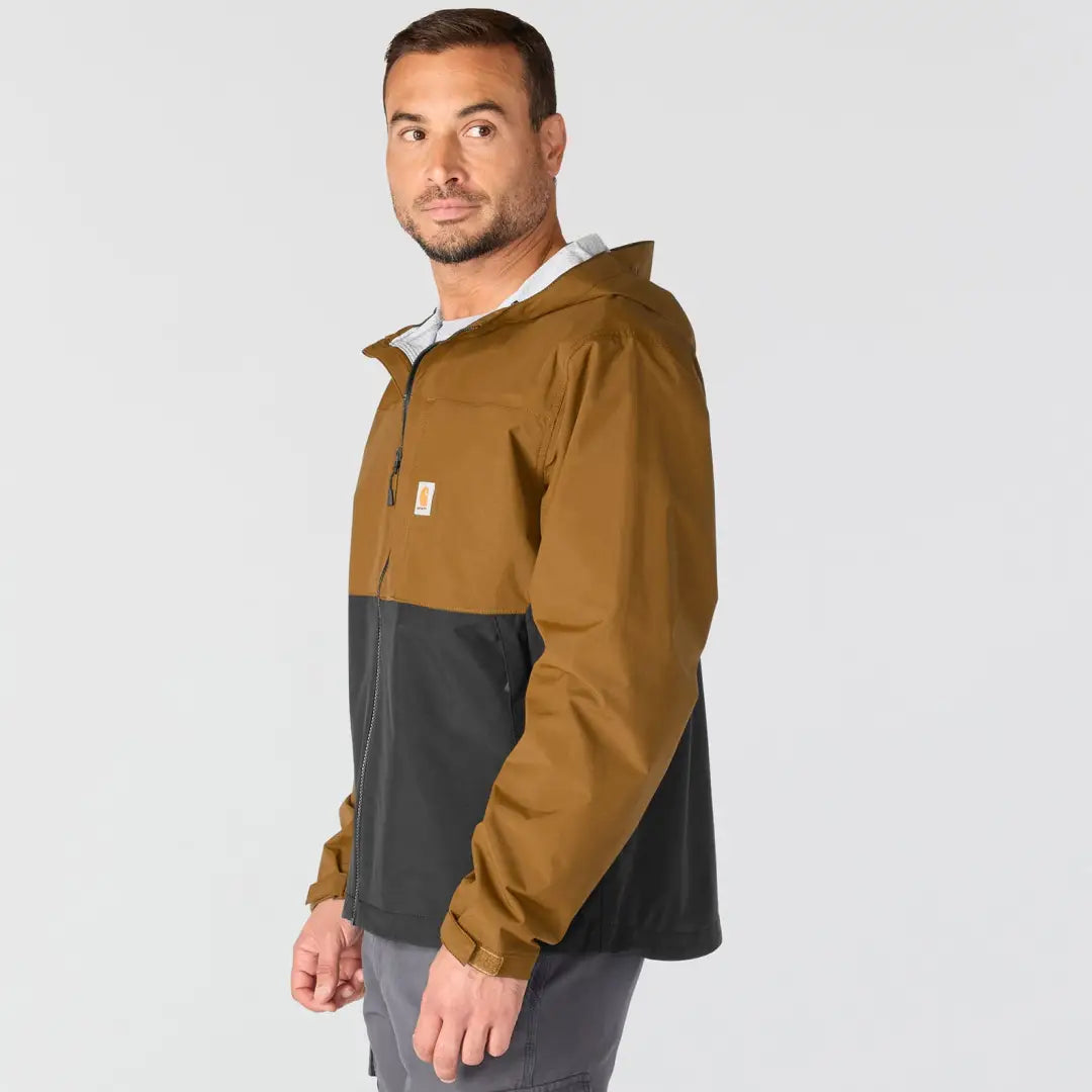 Carhartt Monterey waterproof jacket in two-tone brown black for hunting outdoors