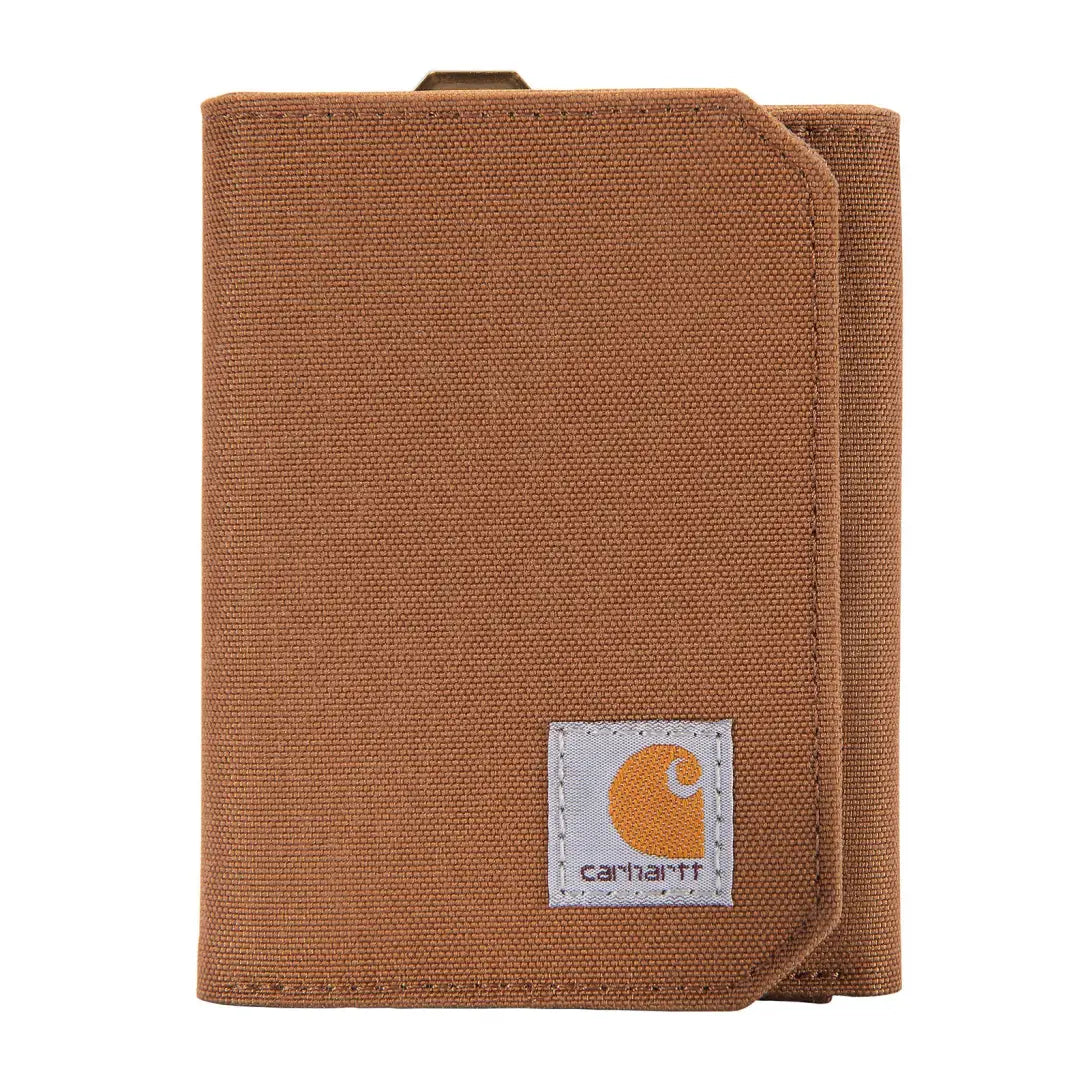 Brown canvas wallet from Carhartt Nylon Duck Trifold, perfect for country clothing and outdoors adventures