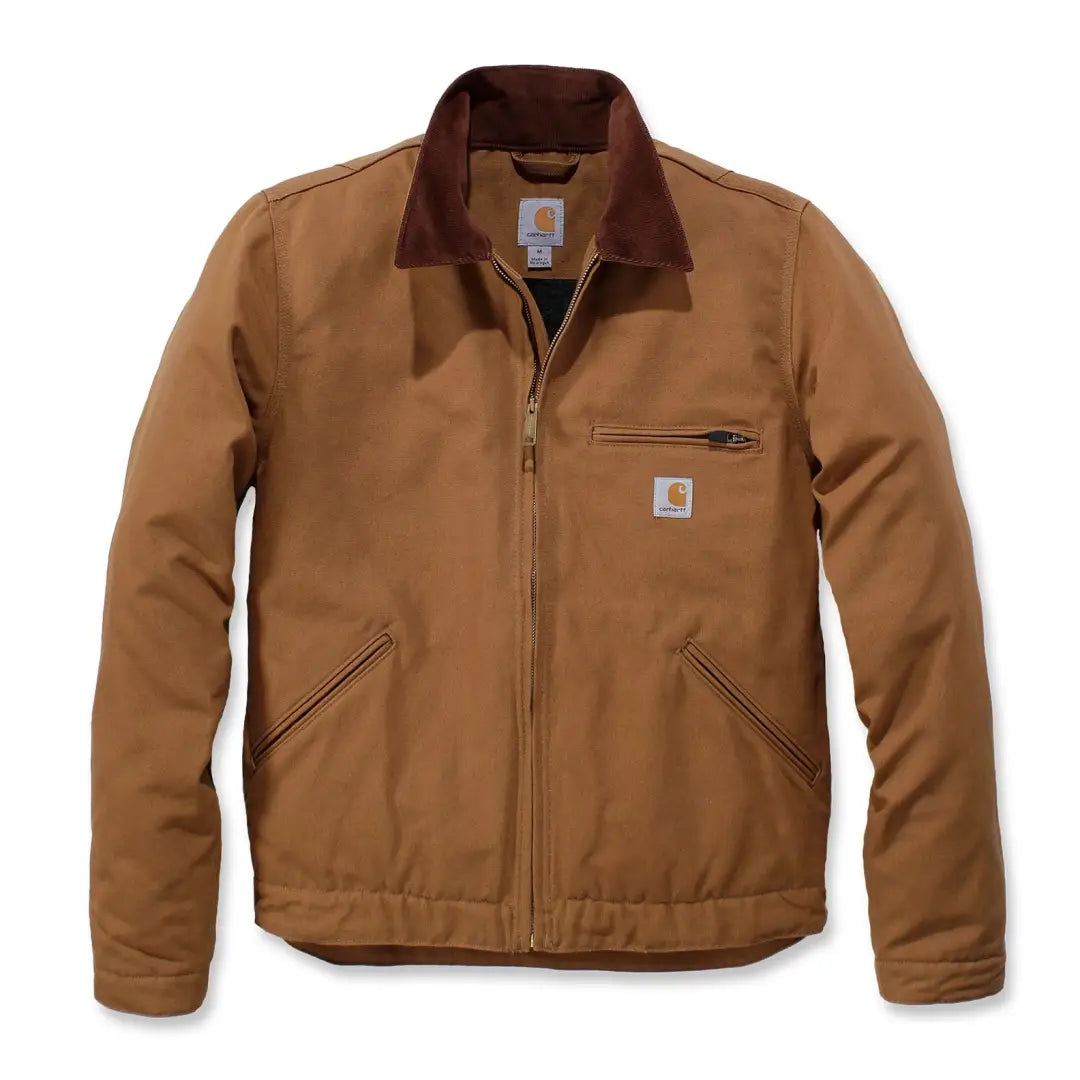 Brown Carhartt relaxed fit Detroit jacket with quilted lining and pockets