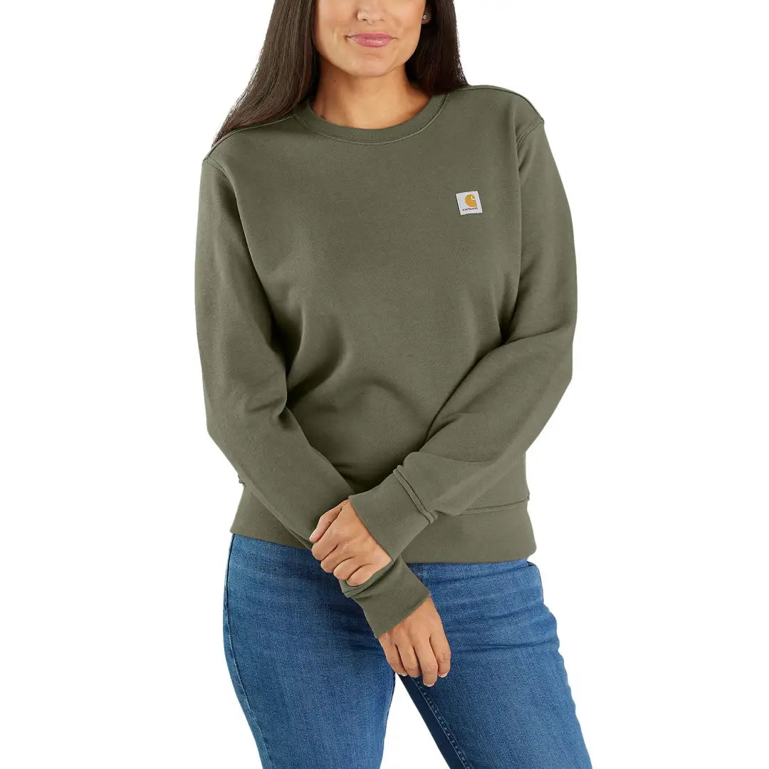 Olive green Carhartt relaxed fit French terry crewneck sweatshirt for country clothing