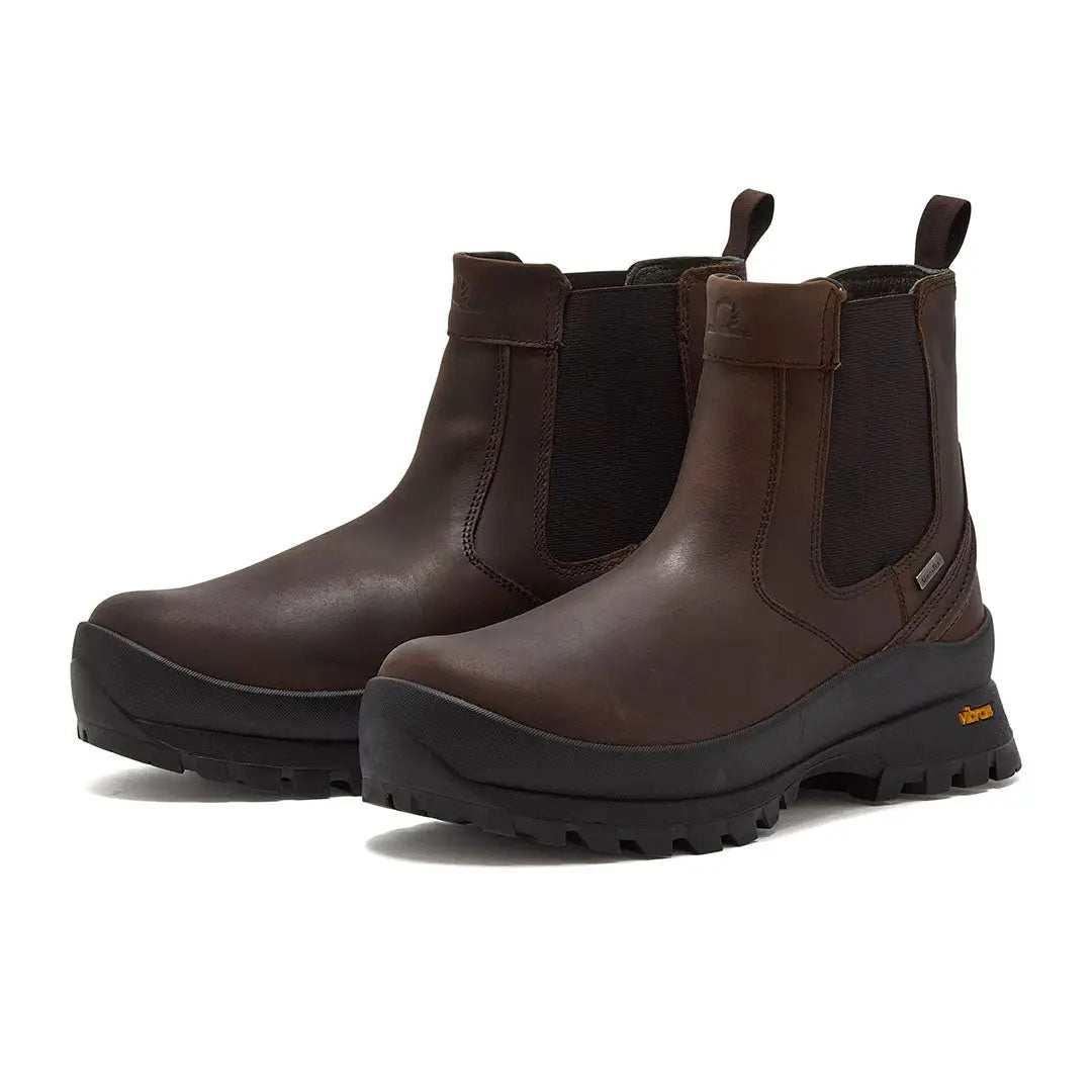 Pair of Chatham Cockley Waterproof Chelsea Boots in dark brown leather with black lug soles