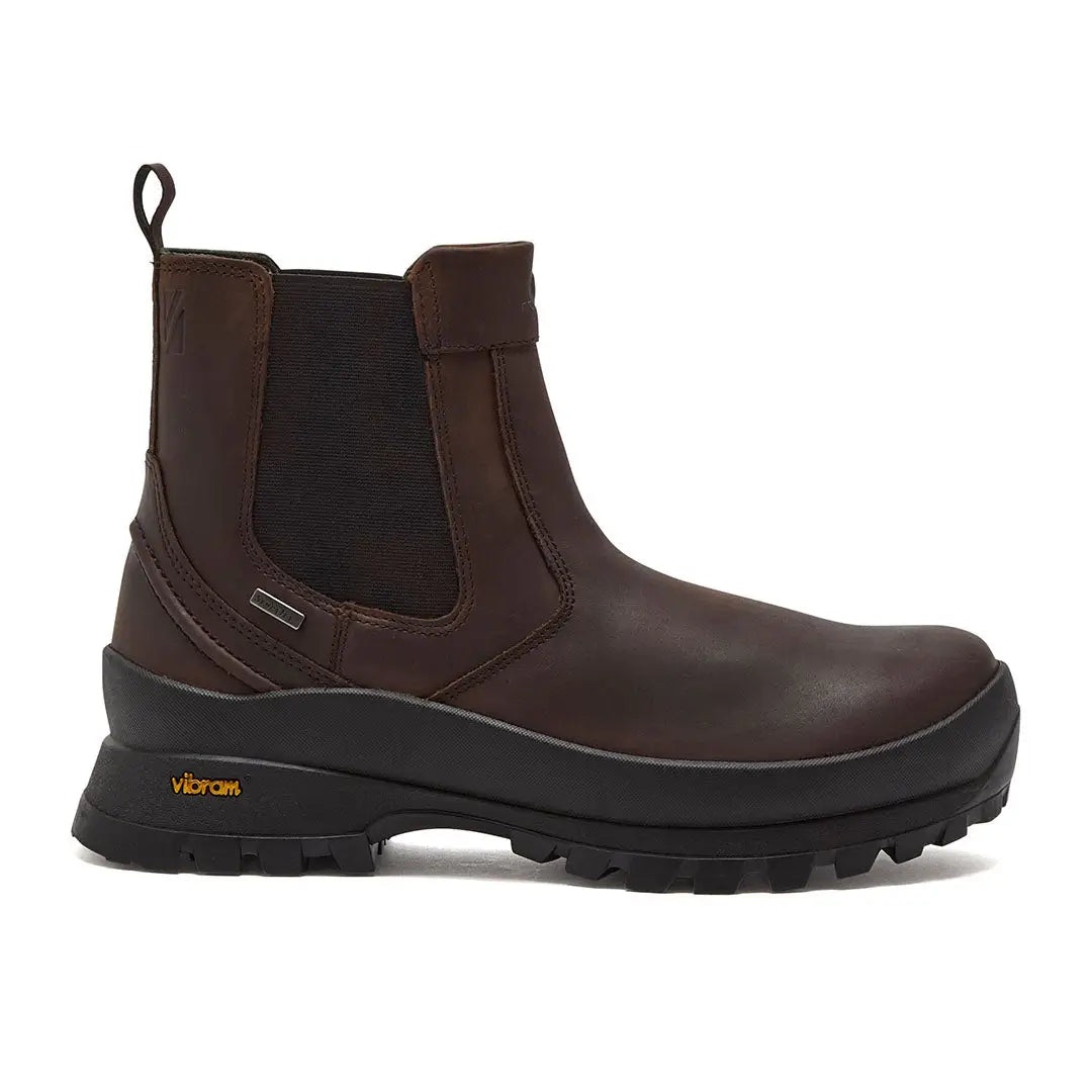 Chatham Cockley Waterproof Chelsea Boots in dark brown with black sole and pull tab