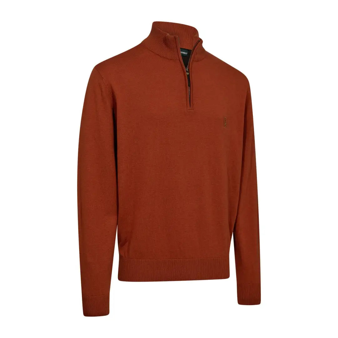 Rust-colored quarter-zip sweater from Deerhunter Harrington ½ Zip Knit for country hunting outdoor style
