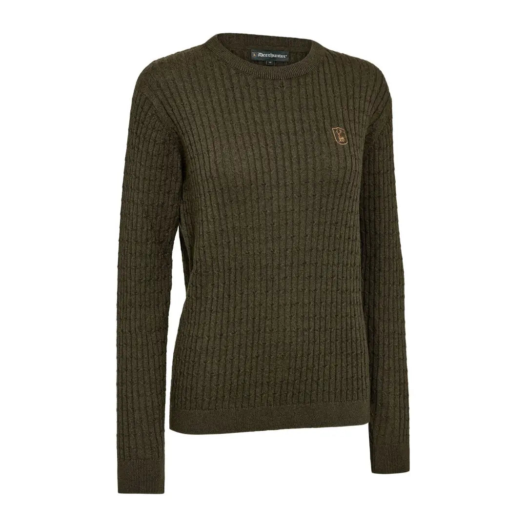 Olive green Lady Harrington cable knit sweater from Deerhunter for country clothing style