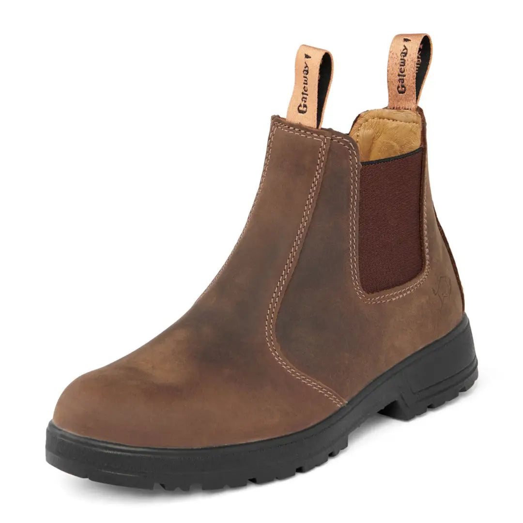 Brown leather Chelsea boots with black soles from Gateway1 SD for country clothing and hunting