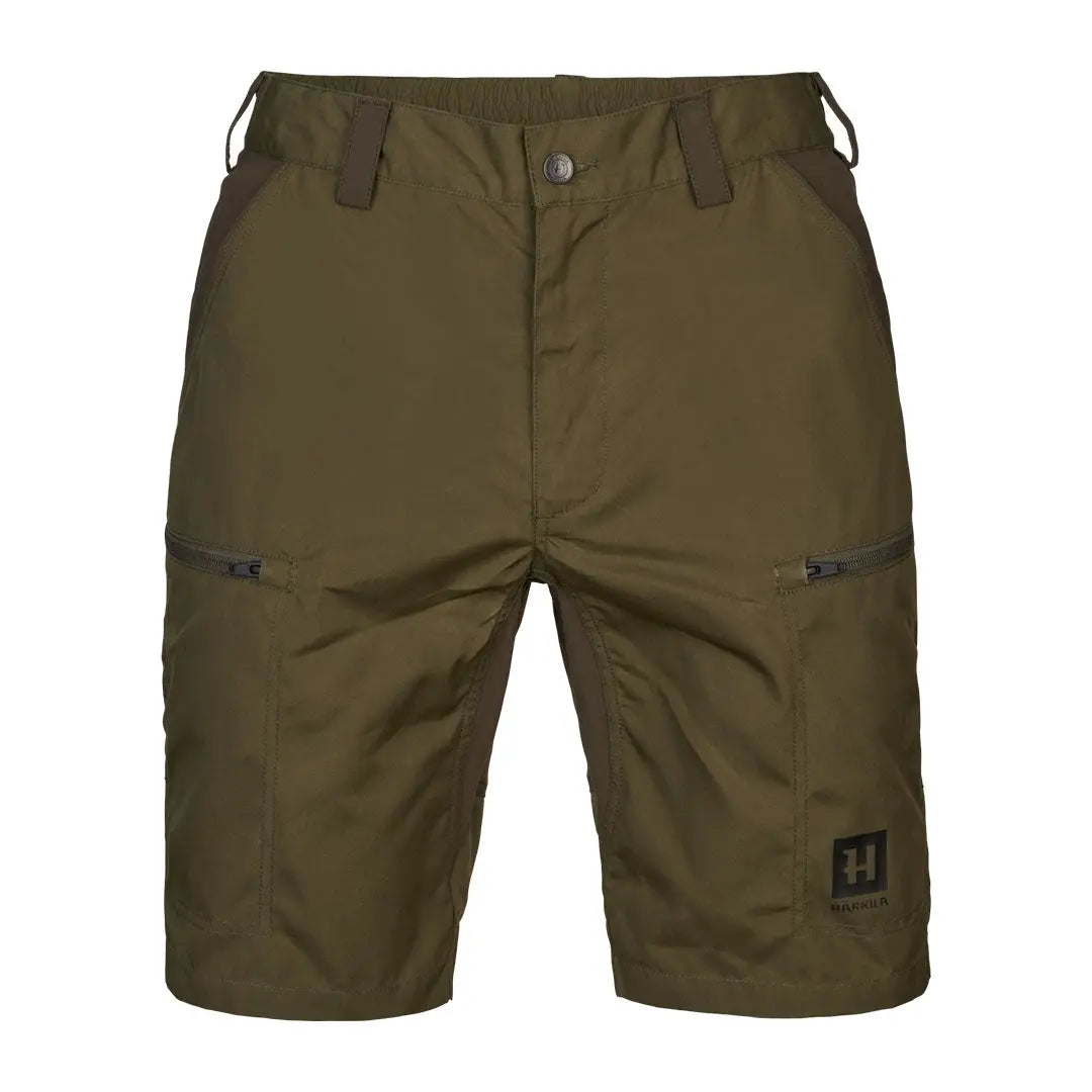 Olive green Harkila Fjell Shorts for outdoor adventures in country clothing and hunting