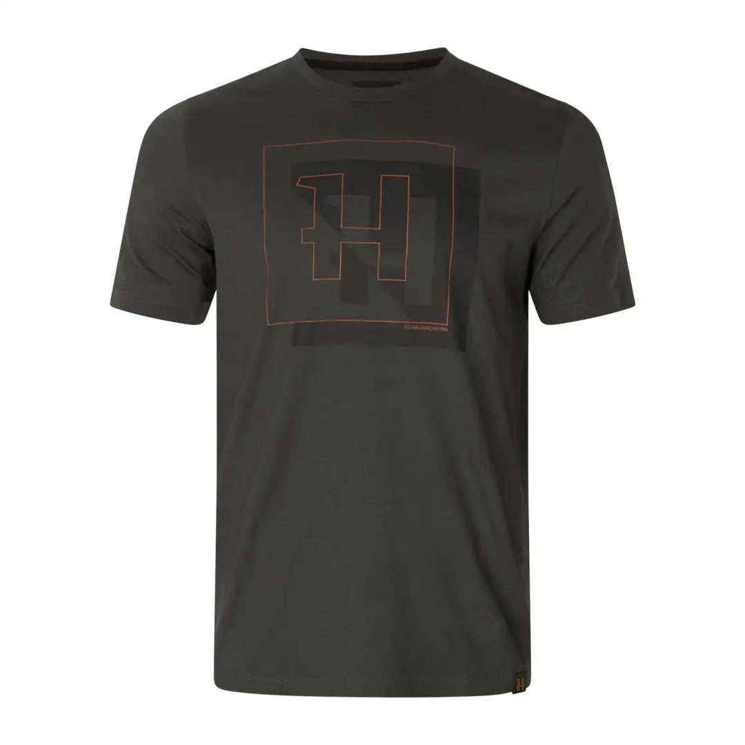 Gray Harkila H-logo short sleeve T-shirt with graphic design, perfect for casual wear