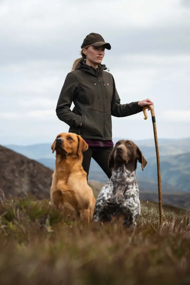Olive green Hoggs of Fife Ardross Ladies 4-Way Active Jacket with hood for outdoor fun