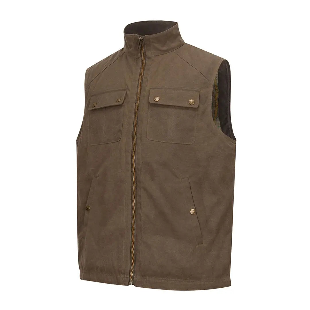 Men’s brown waxed canvas vest with multiple pockets from Hoggs of Fife Balfour Waxed Canvas Gilet