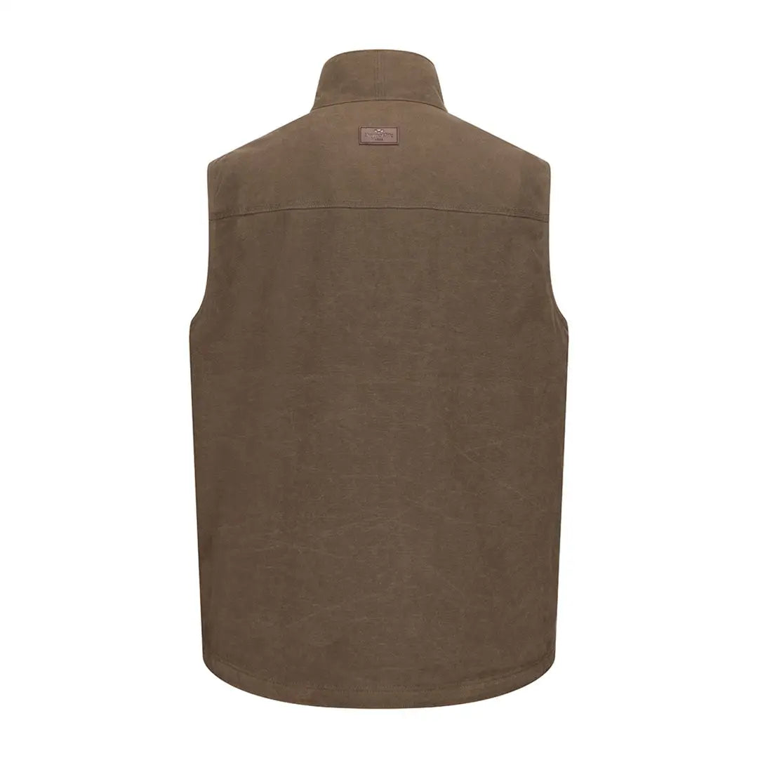 Brown sleeveless waxed canvas vest with stand-up collar from Hoggs of Fife Balfour waxed collection