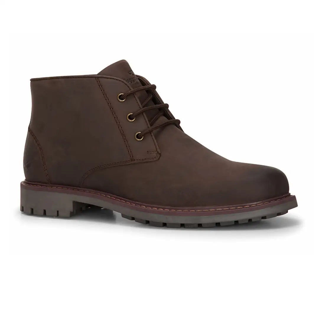 Brown leather chukka boots with rugged sole, perfect for style and comfort in Hoggs Of Fife Clayton Chukka