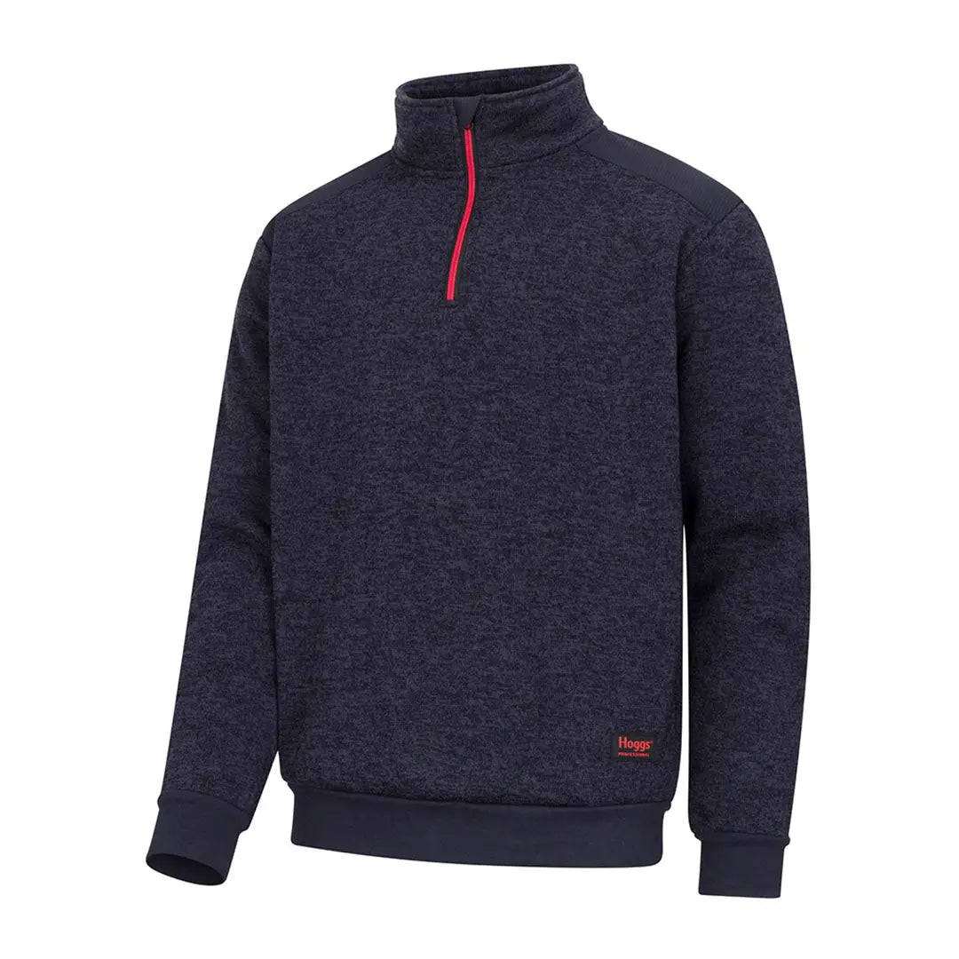 Dark blue Hoggs Of Fife Green King II 1/4 Zip Knit fleece with red zipper and ribbed cuffs
