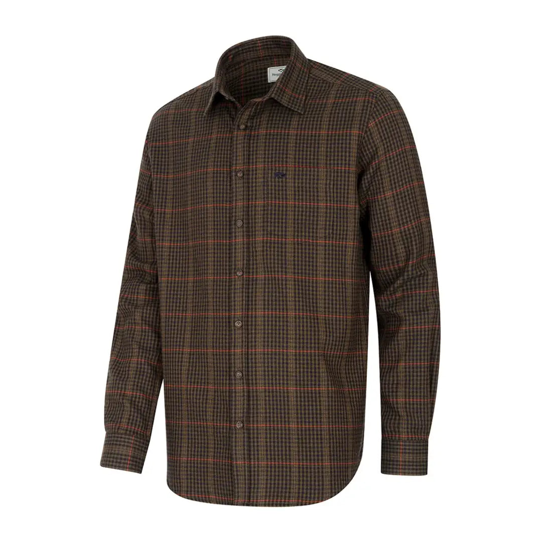 Brown checkered dress shirt sales