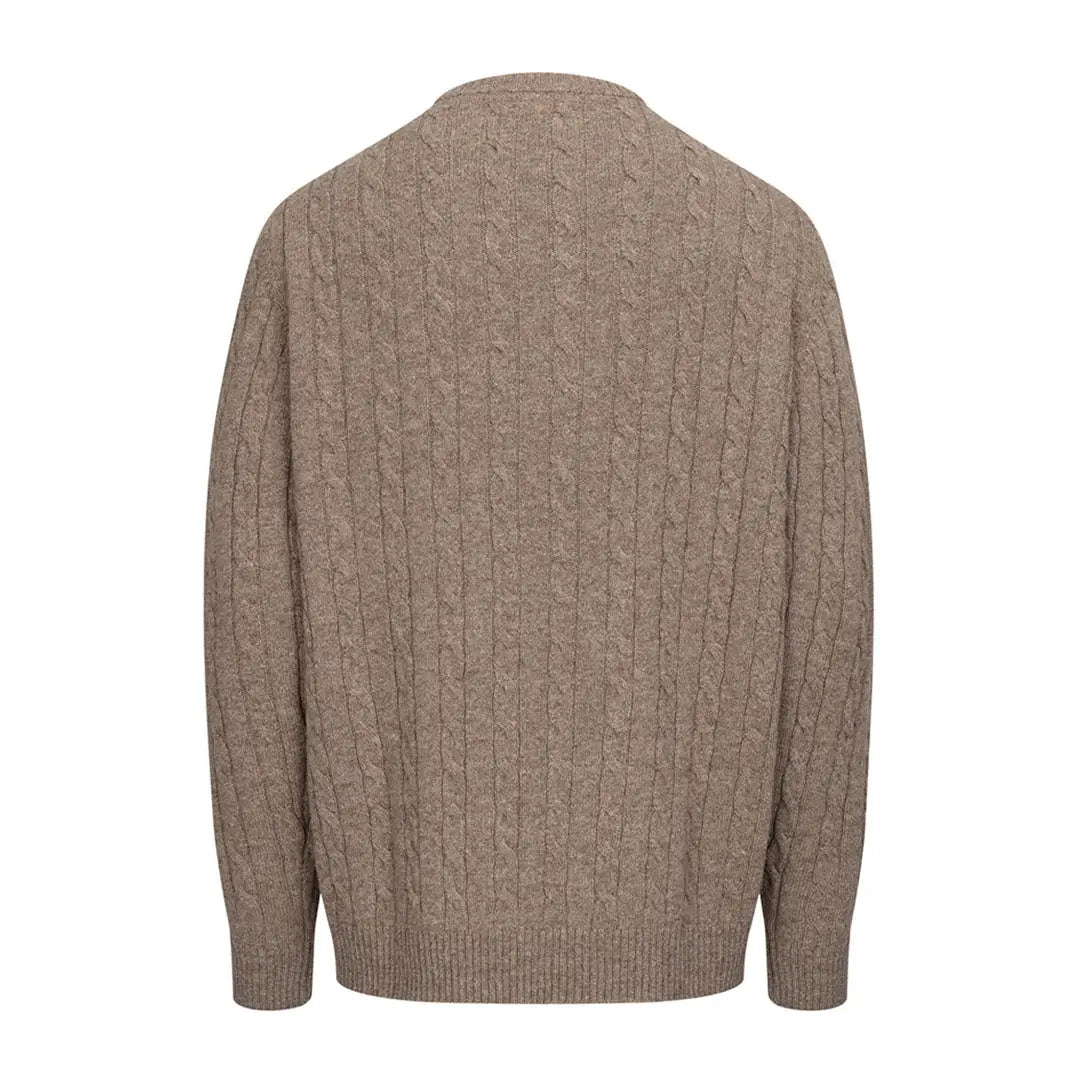 Brown cable-knit crew neck sweater from Hoggs of Fife Jedburgh II Cable Pullover collection