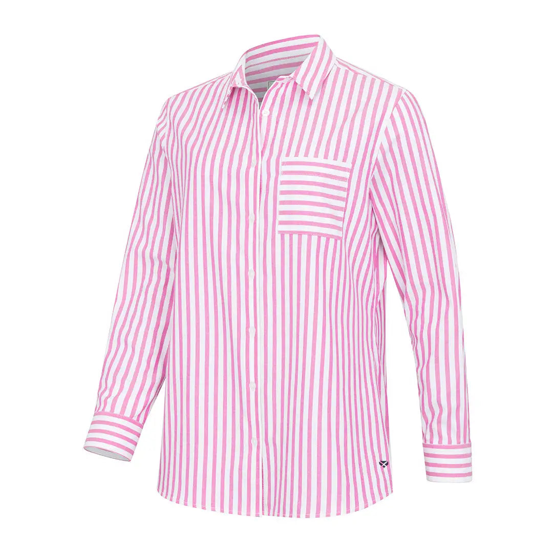 Pink and white striped long-sleeved Sophia Oversized Stripe Shirt by Hoggs of Fife