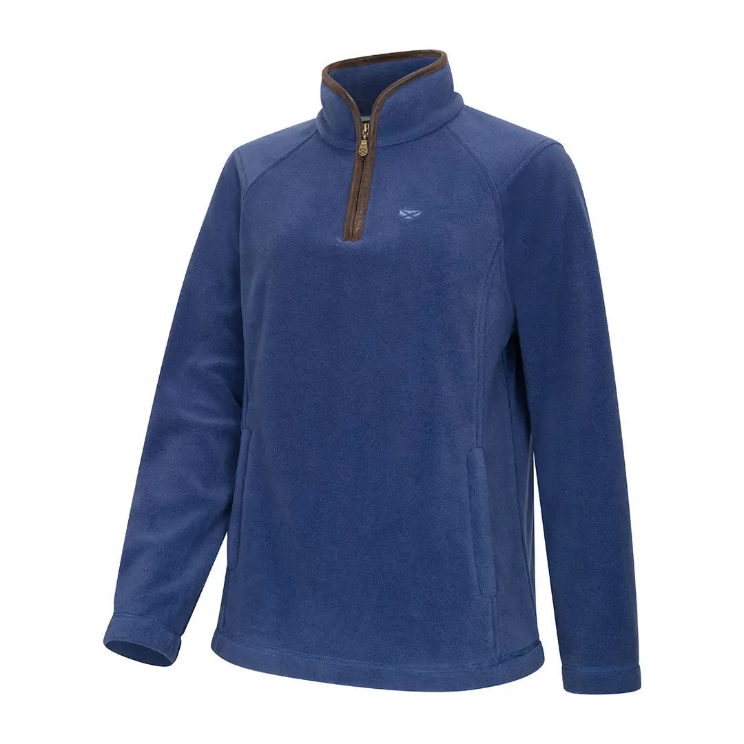 Blue zip fleece pullover with brown zipper from Hoggs of Fife, perfect for country clothing